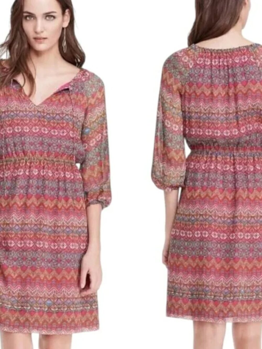 Diane Von Furstenberg DVF Parry Silk Pink Print Elbow Sleeve Dress 12 Fits 10